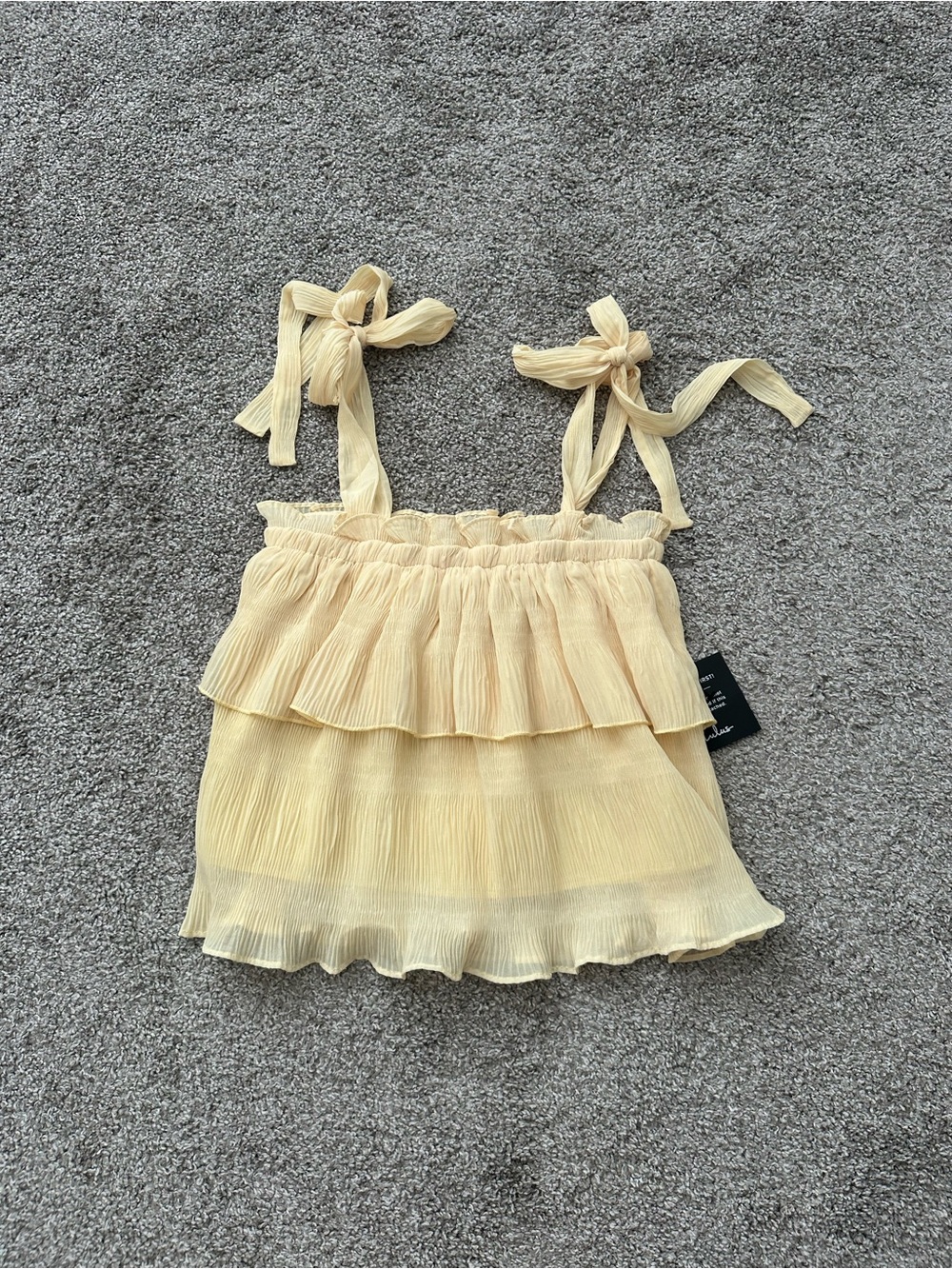 lulus yellow tie strap tiered tank top